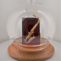Saxophon Messing 8cm in mundgeblasener Flasche 500ml